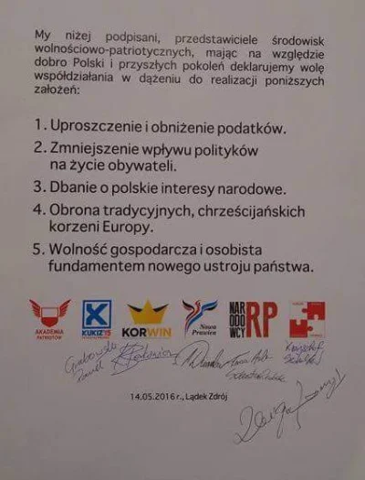 jasieq91 - Na dzisiejszym pikniku prawicy w Lądku Zdroju została podpisana taka dekla...