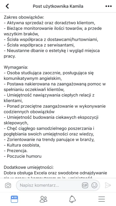 pejczi - Mirki, hit xD Wyswietlila mi sie jakas oferta pracy na FB- patrze, ze dosyc ...