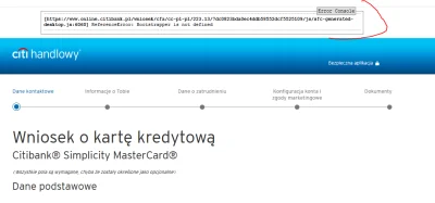 SiDi - Taki error pojawia się w każdym etapie procesu o kartę kredytową w Citi Handlo...