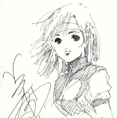 80sLove - Szkic Noriko Takaya, bohaterki anime Gunbuster, z autografem - autorstwa: H...
