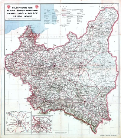 darosoldier - Przedwojenna mapa ukazująca (katastrofalny) stan polskich dróg w dwudzi...