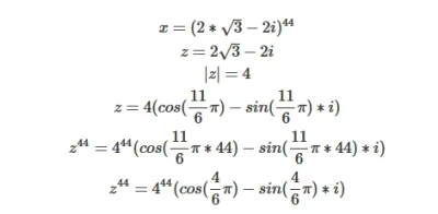 piotrek-5 - #matematyka

Korzystając ze wzoru de Moivre'a muszę obliczyć ile to (2*...