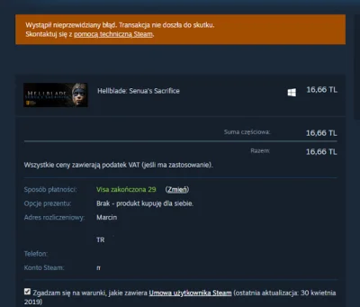 Marcinnx - jak chcę normalnie Visą zapłacić przez Steam to takie info dostaję
SPOILE...