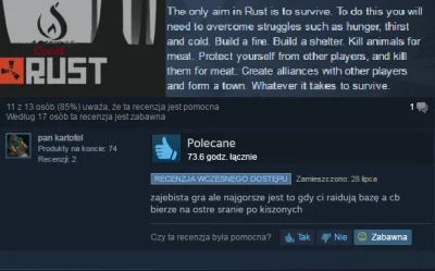 Cocat - Jedna z najlepszych recenzji Rust znaleziona na Steam.
#humorobrazkowy #hehe...