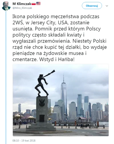 MattJedi - "Ikona polskiego męczeństwa podczas 2WŚ, w Jersey City, USA, zostanie usun...