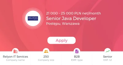 JustJoinIT - Nawet 25K netto na stanowisku Senior Java Developer w biurze w Warszawie...