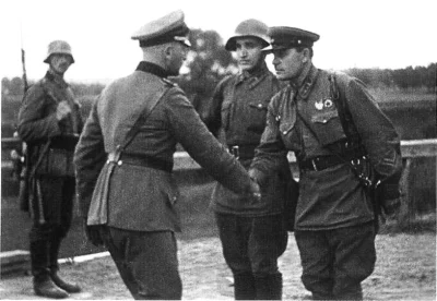 myrmekochoria - Uścisk dłoni pomiędzy radzieckim i niemieckim żołnierzem po inwazji n...