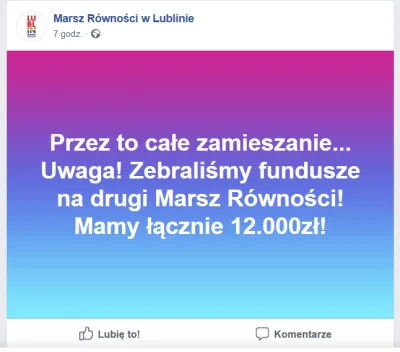 Lukardio - i dzięki wam kwota na zbiórkę z organizacją II marszu równości jest już ze...