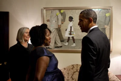 siwymaka - Ruby Bridges i Barack Obama na tle obrazu Normana Rockwella.