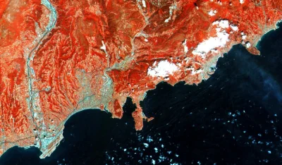 d.....4 - Riwiera Francuska w fałszywych kolorach, zdjęcie zrobione przez satelitę Se...