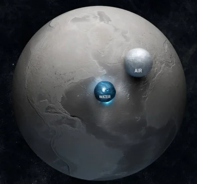 Atexor - Grafika przedstawiająca, jak dużo jest na Ziemi powietrza i wody w porównani...
