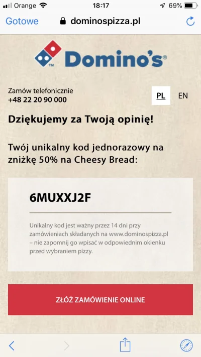 Rozn3r - Mirki robię małe #rozdajo wypełniłem ankietę na dominos i dostałem jakiś kod...