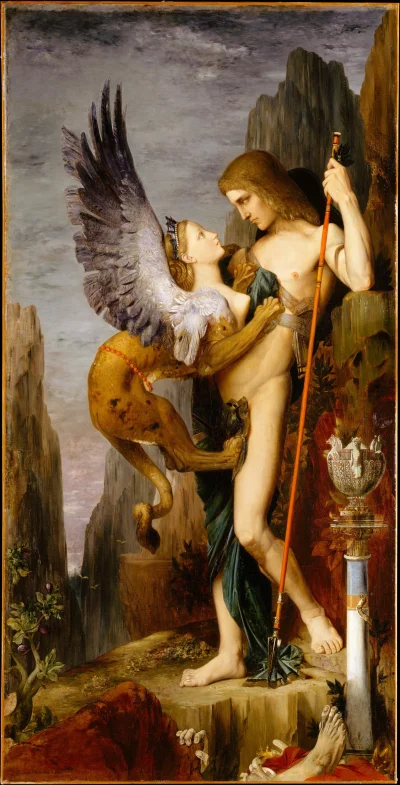 splesnialytwarog - Gustave Moreau - Edyp i Sfinks, 1864, Olej na płótnie, 206.4 × 104...