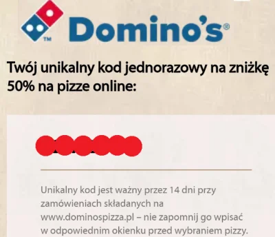 Helonzy - Robię #rozdajo kod na zniżkę 50% na pizze w Domino's Pizza.
Wystarczy zost...