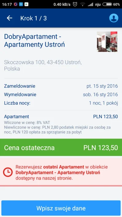 yegomosc - mirki spotkałem się pierwszy raz z taka praktyką na bookingu. O mały włos ...