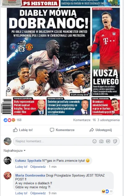 Zashi - Przegląd Sportowy wrzucił na Fejsa okładkę jutrzejszego wydania z głównym tyt...