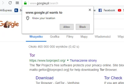 pieczar_skurwibonk - Google chce znać moją lokalizację po wpisaniu "tor", przypadek?X...