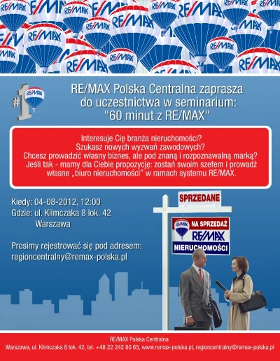remax - RE/MAX Polska Centralna zaprasza do uczestnictwa w #bezplatnym #seminarium "6...