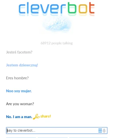 tapek - Jak to jest z tym #cleverbot ? Płeć zależna od języka?