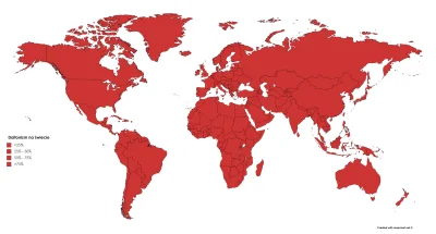 Felix_Felicis - Mapa ukazująca procent chorych na daltonizm w poszczególnych państwac...