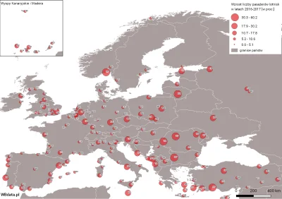 Lifelike - Mapa zmiany liczby pasażerów europejskich lotnisk w latach 2016-2017
W 20...