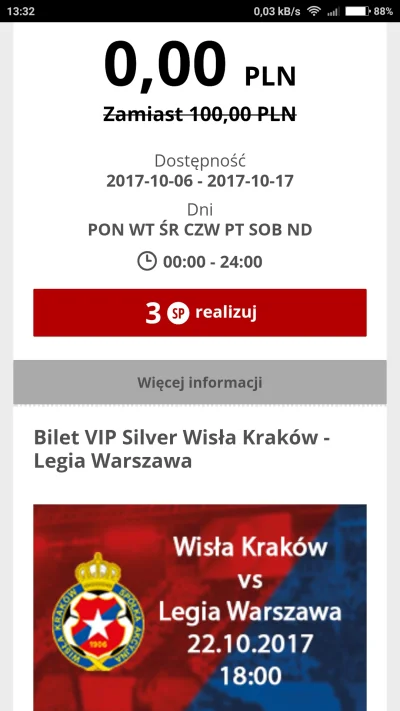 ozjasz2 - Znowu można dostać bilet VIP Silver za 3 Shopping Points w cashback Wisły
...