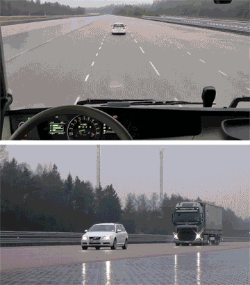 Zdejm_Kapelusz - Tak hamuje ciężarówka Volvo.

#gif #technologia #motoryzacja #ciez...