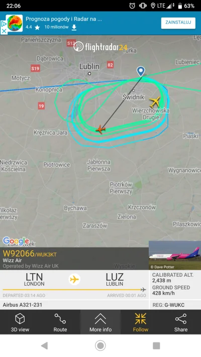 adik311 - Samolot z Londynu krąży nad Lublinem, nie może wylądować ze względu na mgłę...