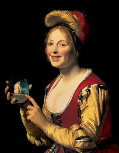squonk - Gerard van Honthorst, 1625
Smiling Girl, a Courtesan, Holding an Obscene Im...