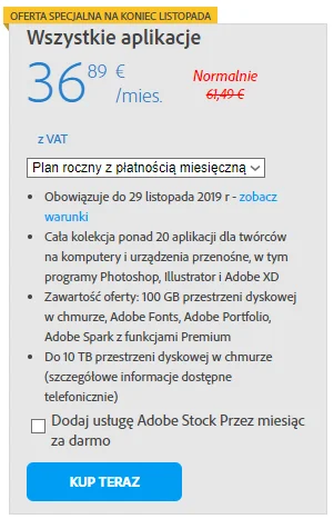 U.....e - Już jest promocja na pakiet Adobe. Wychodzi nieco ponad 150 złotych miesięc...