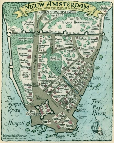 Gloszsali - Mapa Nowego Jorku z 1662 r. - jeszcze w rękach holenderskich jako Nowy Am...