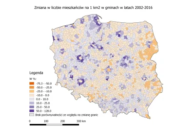 czarnobiaua - Zmiana w liczbie mieszkańców na 1 km2 w gminach w latach 2002-2016

Z...