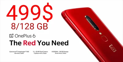 sebekss - Tylko 499$ za flagowca OnePlus 6 w wersji 8/128 GB. Wszystkie kolory, w tym...