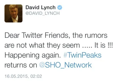 pelen - https://twitter.com/david_lynch/status/599364142764404736 #serial #TwinPeaks ...