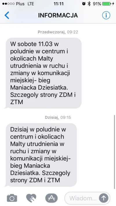 Akuku69 - #poznan 
2 smsy od miasta i nawet na wykopie nie ma lamentu ze ulice zamkni...