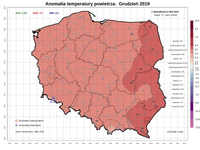 cumulus - Grudzień 2019 - odchylenie temperatury średniej miesięcznej od normy z lat ...