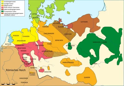 orkako - Mapa prezentuje przyporządkowanie ludów Germani z 50 r.n.e. do ówczesnych ku...