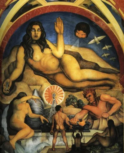 Ponczka - Diego Rivera - Wyzwolona Ziemia z siłami natury kontrolowanymi przez mężczy...