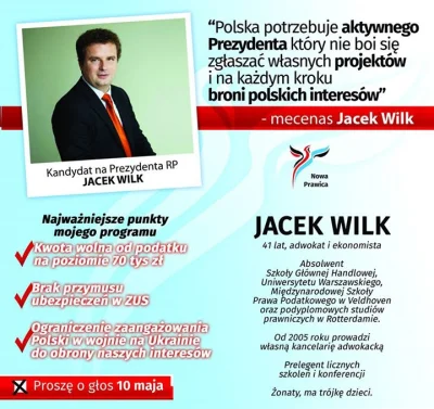 w.....y - Ulotka Jacka Wilka. Warto rozważyć oddanie głosu na tego kandydata. #polity...