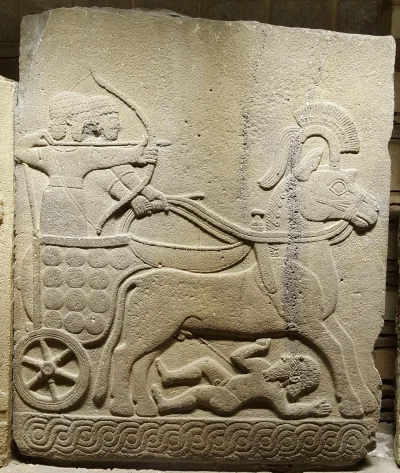 myrmekochoria - Relief przedstawiający rydwan przejeżdżający mężczyznę, 900 - 700 rok...