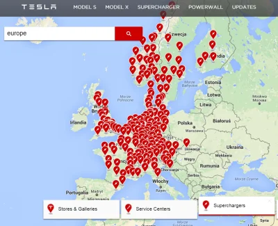panbartek - Zasięg superchagerów Tesli w Europie.
#motoryzacja #tesla