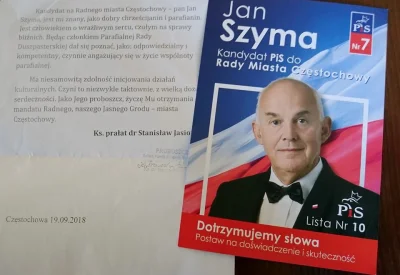 xandra - Jan Szyma, kandydat PiS na radnego miasta Częstochowy rozdaje na piśmie popa...