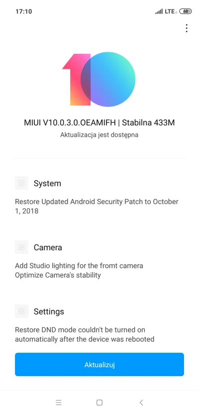 Tomek_Tcz - Aktualizacja Miui V10.0.3.0 dla #mi8

#xiaomi