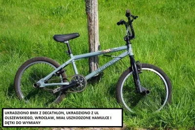 Czesterek - #skradziono #rower #wroclaw Ukradli mi bmx z decatchlon, zostawiłam za do...