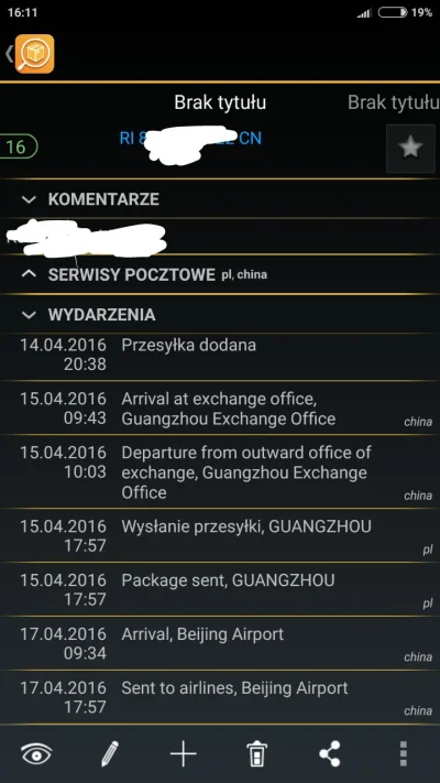 e.....w - #tracking paczki z #aliexpress
podobno od 17 kwietnia leci samolotem z Pek...