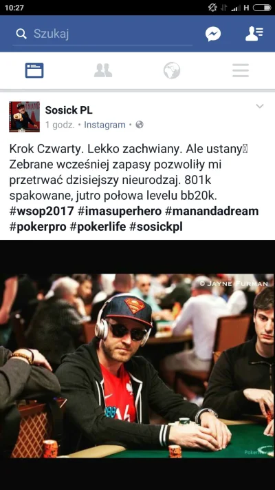 polik95 - Jeszcze z Polakow Patryk Poterek gra 
#sosumusisz
#poker #wsop #wsop2017