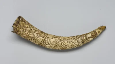 myrmekochoria - Róg myśliwski (40 cm), Islandia 1606. Wzory są misterne, uwypuklone i...