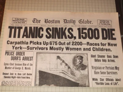 Pshemeck - Okładka The Boston Daily Globe 106 lat temu ...
#historia #titanic #prasa
