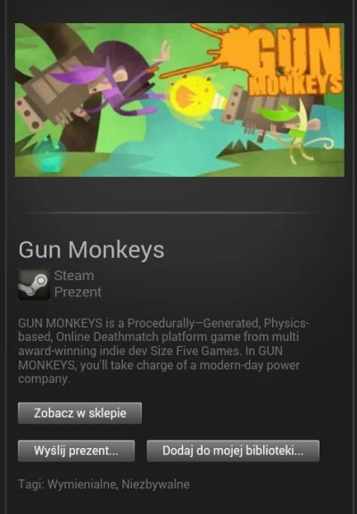 psposki - Mam do oddania gift: Gun Monkeys na #steam

Wylosuje go za pomocą tej stron...