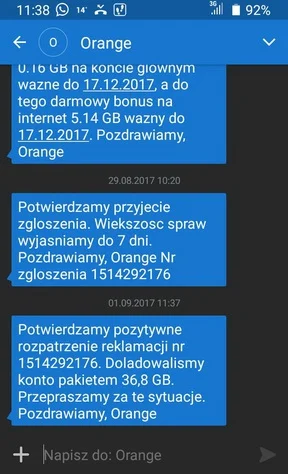 xyz998 - Dziś (1 wrz) po złożeniu czwartej reklamacji, Orange zwrócił na moje konto n...